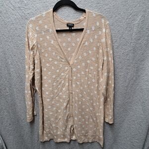 Torrid women's polkadot white and almond color long sleeve button-up car…